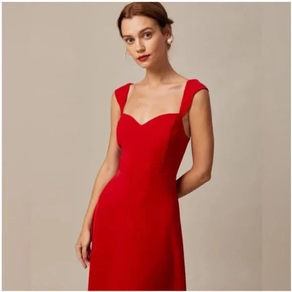NEW! RIHOAS The Red Sweetheart Neckline Cap Sleeve Midi Dress Size XS - Picture 2 of 15